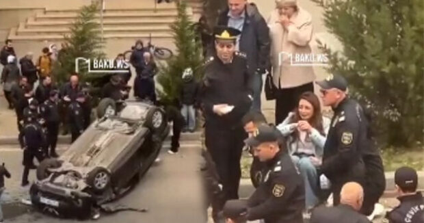 Bakıda xanım sürücü maşını aşırdı – VİDEO
