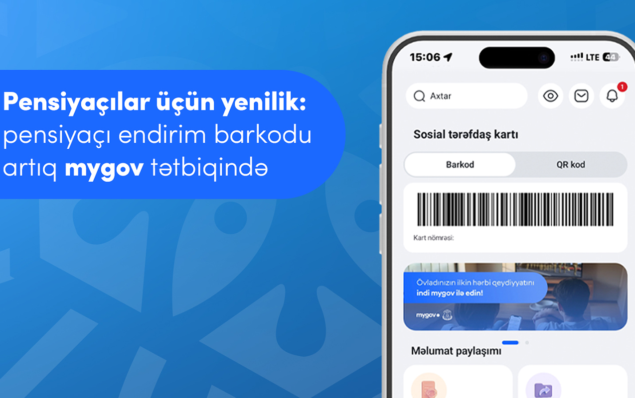 Pensiyaçılar üçün endirim barkodu artıq “mygov” mobil tətbiqində - Foto